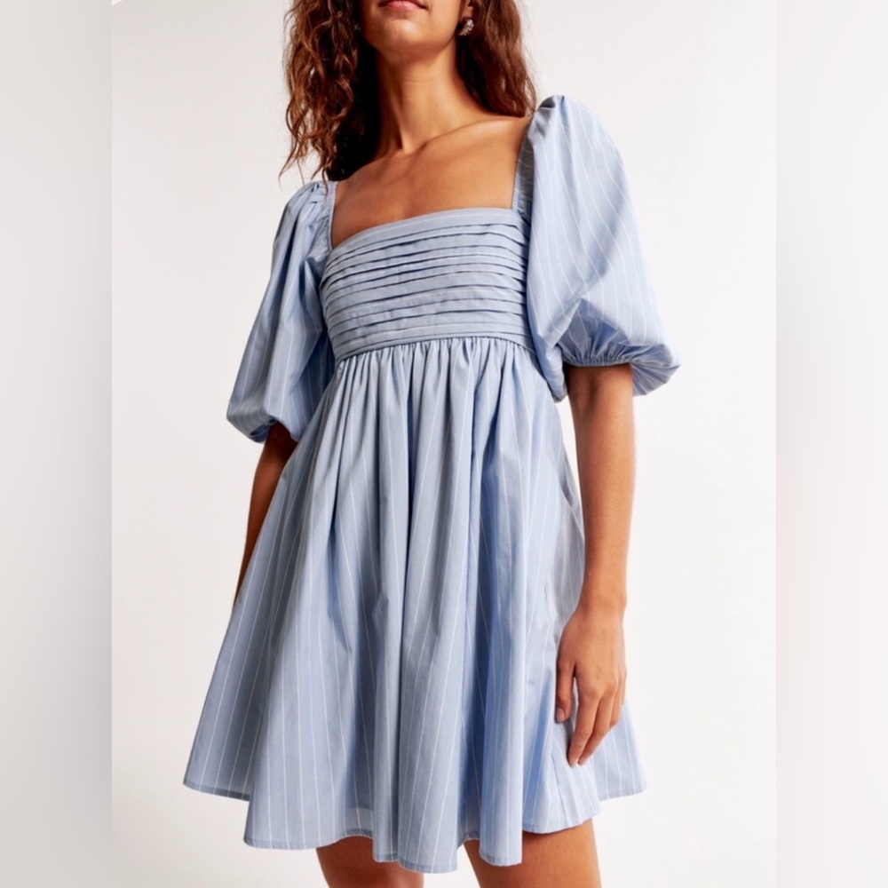 Abercrombie Blue Striped Puff Sleeve Dress